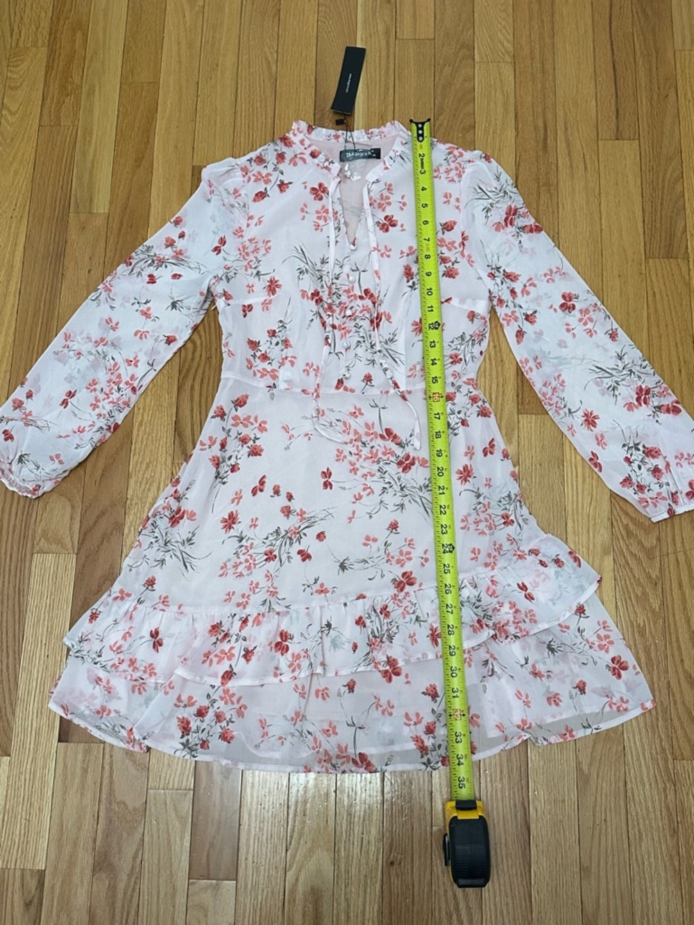 Allegra K Pink Floral Long Sleeve Ruffle Tier Dress - Picture 7 of 7